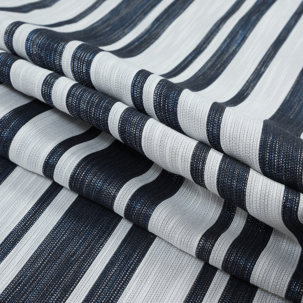 White Woven with Luminous Navy Barcode Stripes Folded White Woven with Luminous Navy Barcode Stripes Folded
