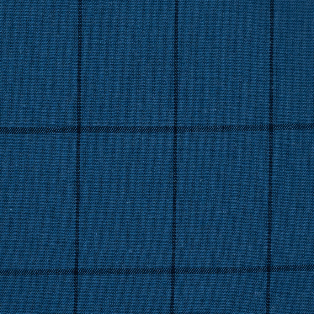 Blue and Black Windowpane Check Cotton Woven Detail Blue and Black Windowpane Check Cotton Woven Detail