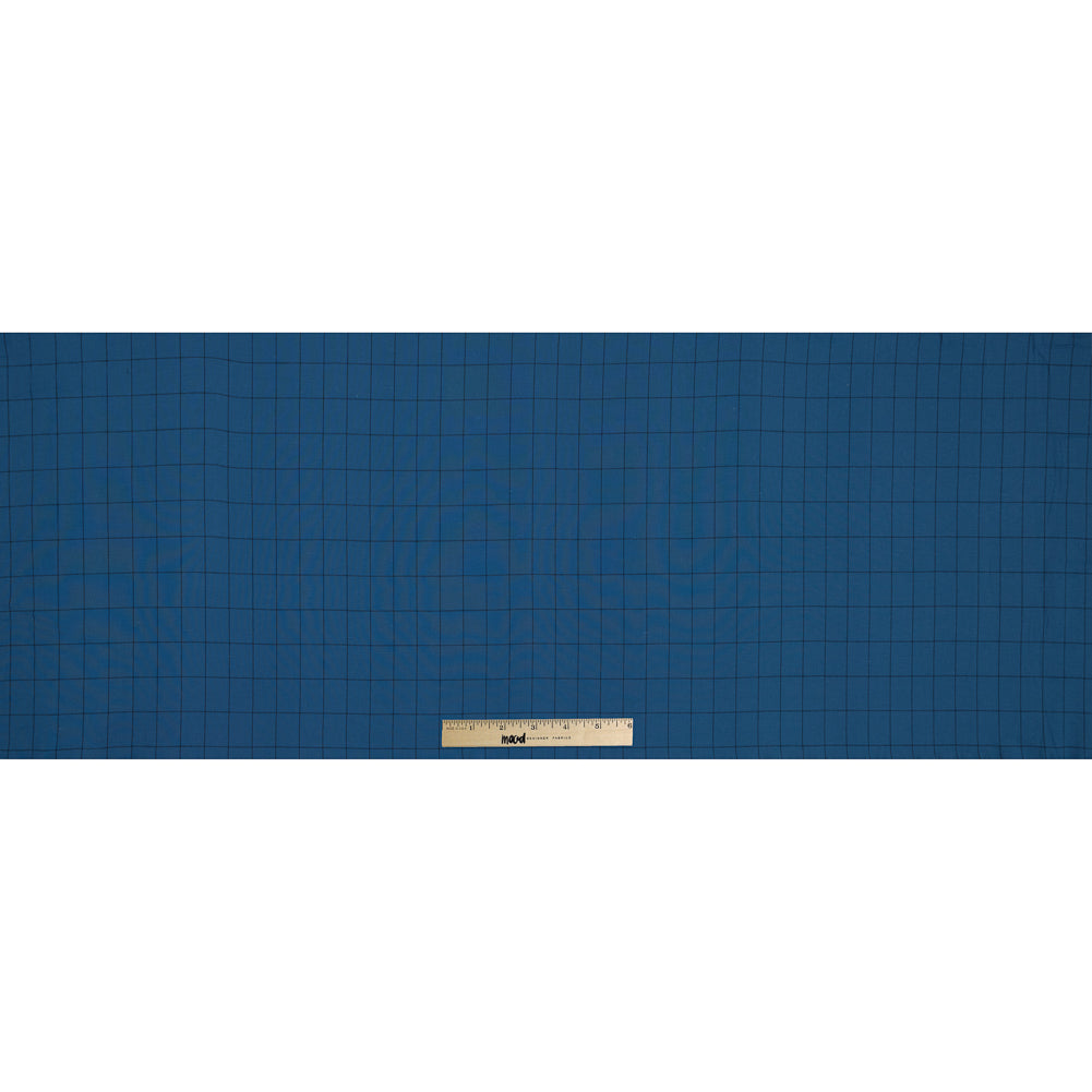 Blue and Black Windowpane Check Cotton Woven Full Blue and Black Windowpane Check Cotton Woven Full