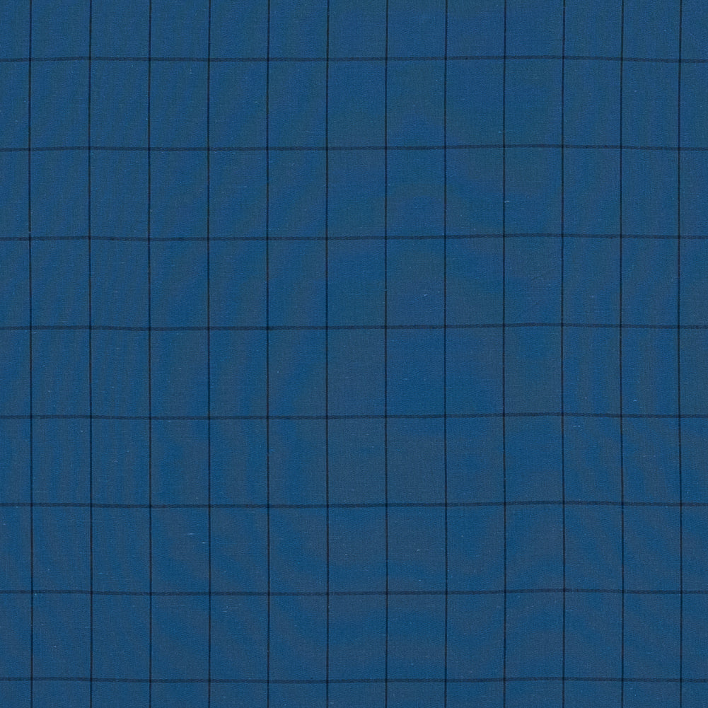 Blue and Black Windowpane Check Cotton Woven Blue and Black Windowpane Check Cotton Woven