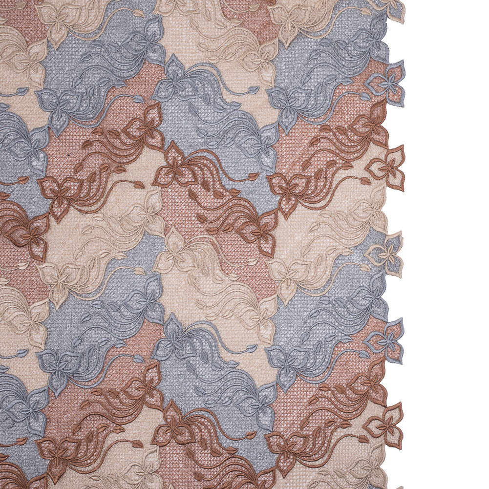 Guipure Lace - Copper, Gray and Cream Tri-Color Floral Chevrons Guipure Lace - Copper, Gray and Cream Tri-Color Floral Chevrons