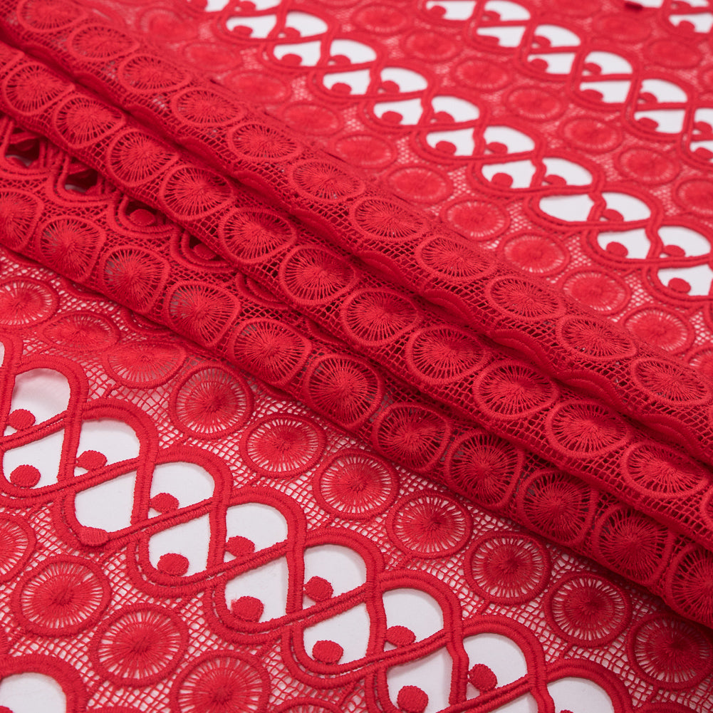 Guipure Lace - Flame Scarlet Red Geometric Folded Guipure Lace - Flame Scarlet Red Geometric Folded