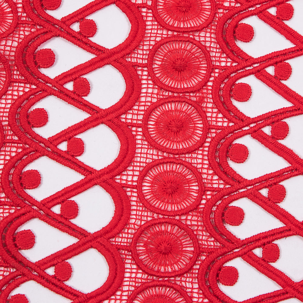 Guipure Lace - Flame Scarlet Red Geometric Detail Guipure Lace - Flame Scarlet Red Geometric Detail