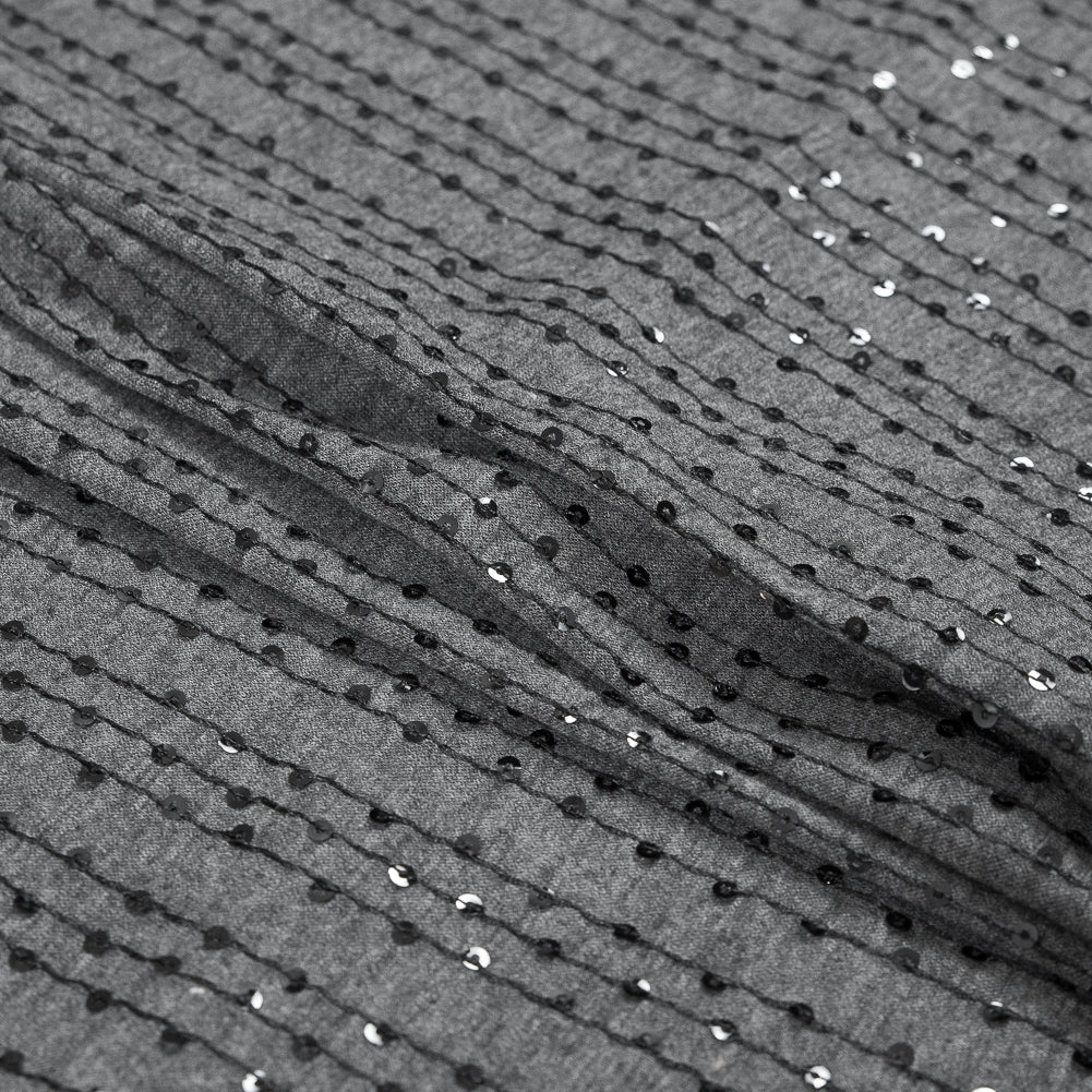 Gray and Black Sequin Striped Jersey Knit Folded Gray and Black Sequin Striped Jersey Knit Folded