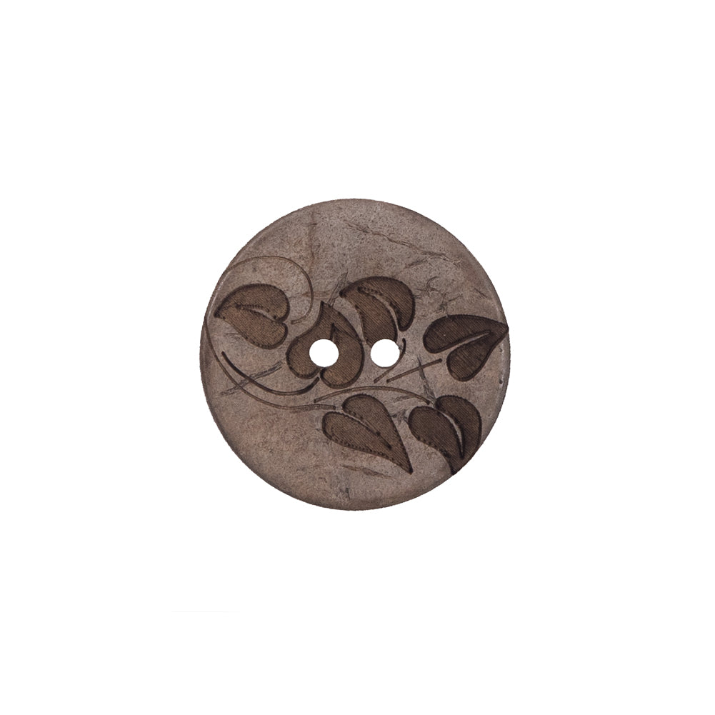 Italian Brown Leafy Etched Coconut Button - 28L/18mm Italian Brown Leafy Etched Coconut Button - 28L/18mm