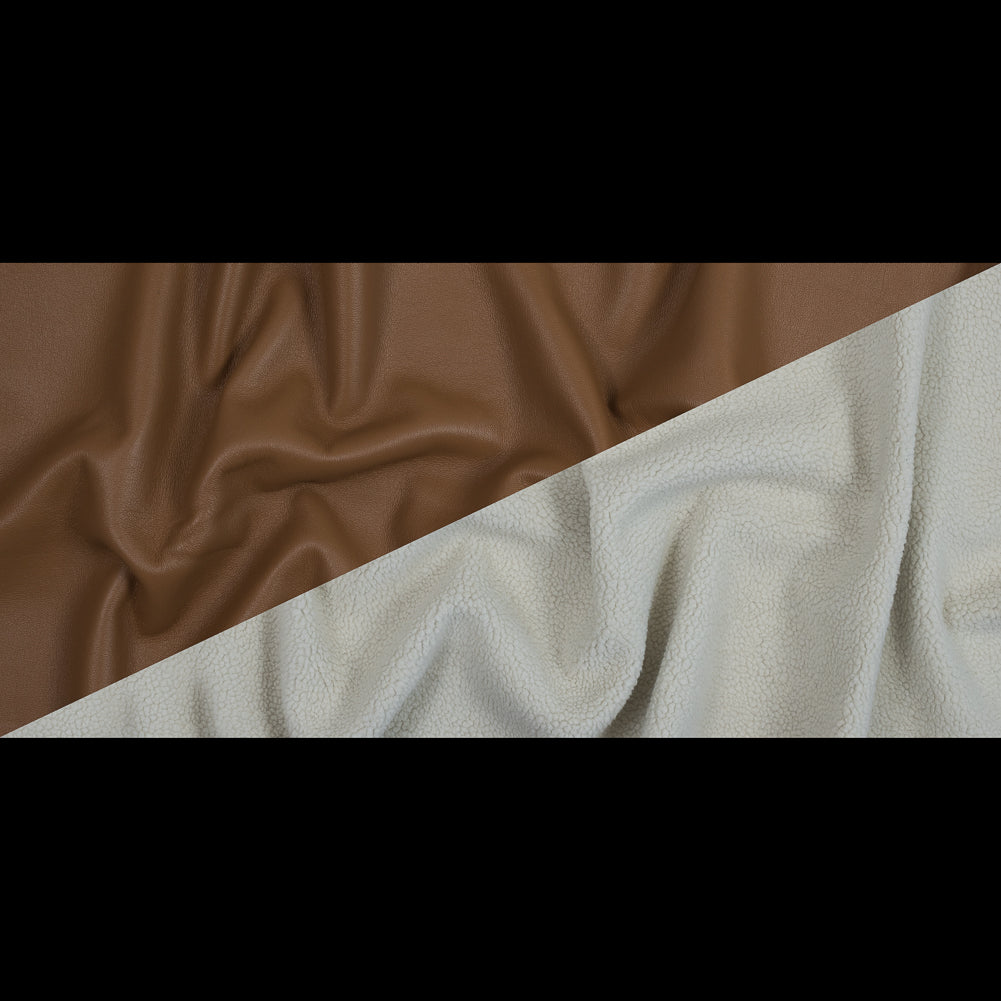 Warm Brown Faux Leather Bonded to a Cream Shearling Full Warm Brown Faux Leather Bonded to a Cream Shearling Full