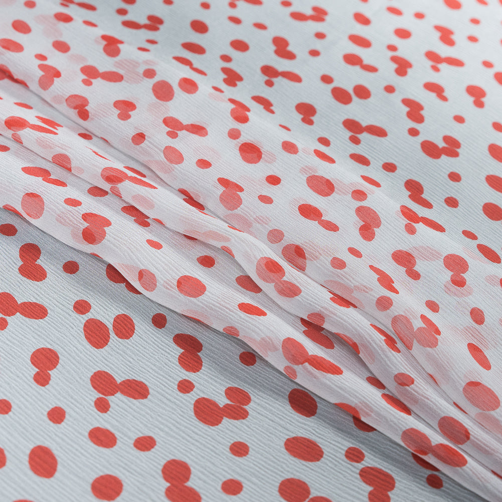Red and Pale Gray Spotted Crinkled Silk Chiffon Folded Red and Pale Gray Spotted Crinkled Silk Chiffon Folded