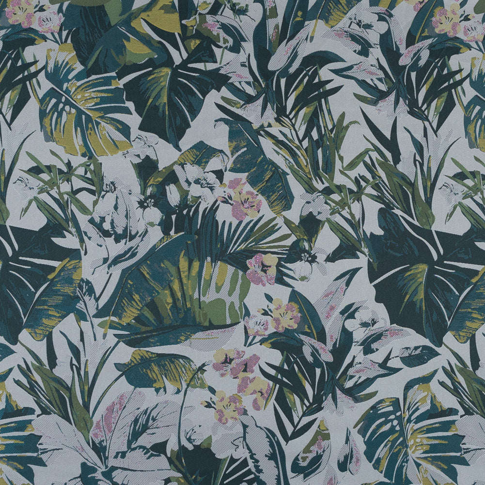 Teal and Green Metallic Leafy Jacquard