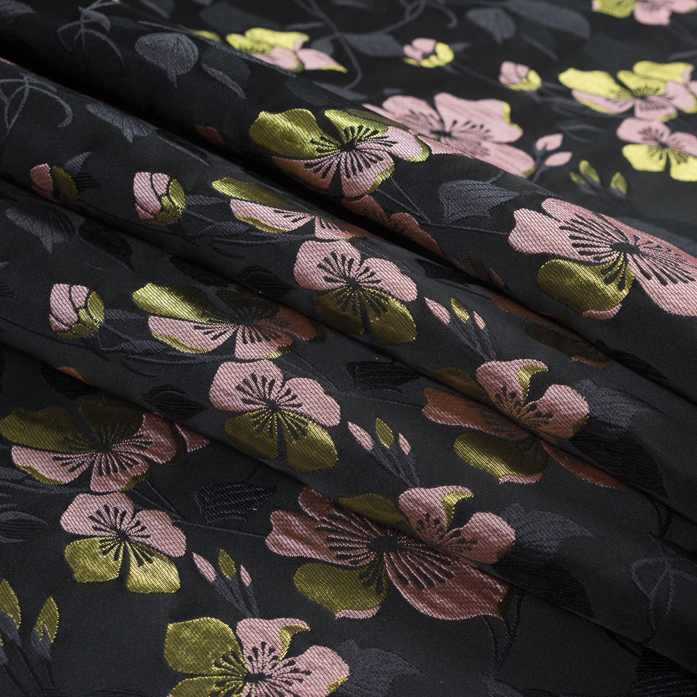 Black, Pink and Lime Reversible Floral Brocade Detail Black, Pink and Lime Reversible Floral Brocade Detail