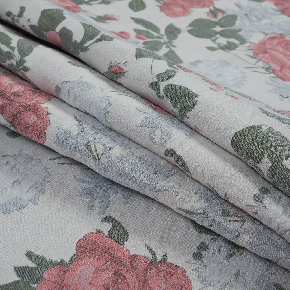 White, Pink and Green Floral Jacquard Detail White, Pink and Green Floral Jacquard Detail