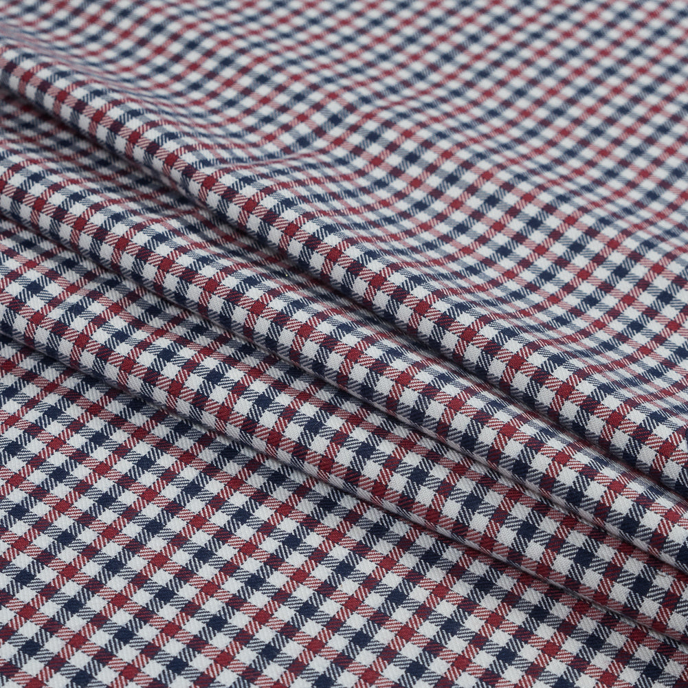 Red, White and Blue Tattersall Shepherd's Check Cotton and Tencel Flannel Detail Red, White and Blue Tattersall Shepherd's Check Cotton and Tencel Flannel Detail