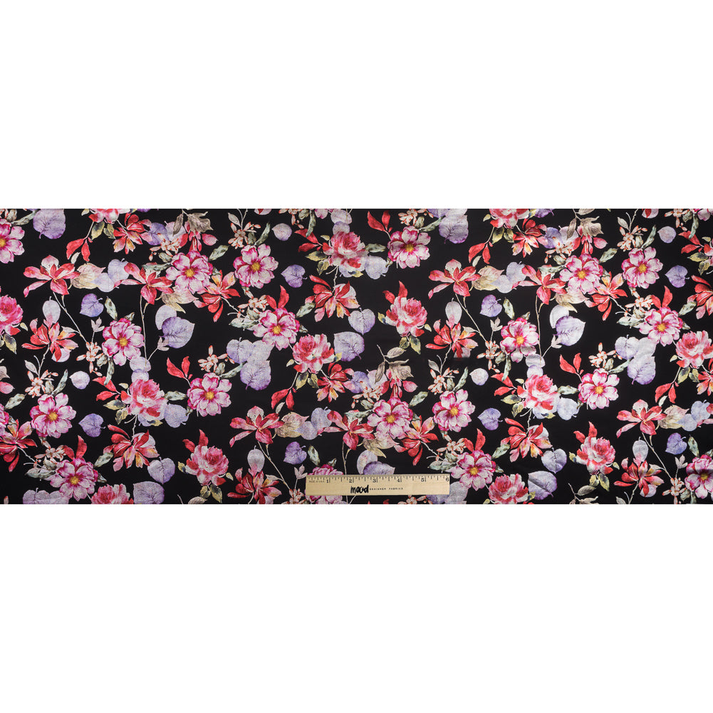 Black Ponte Knit with Multicolor Floral Foil Design Folded Black Ponte Knit with Multicolor Floral Foil Design Folded