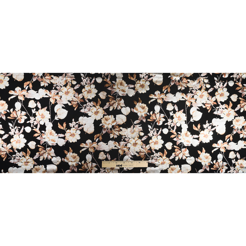 Black Ponte Knit with Brown Floral Foil Design Folded Black Ponte Knit with Brown Floral Foil Design Folded