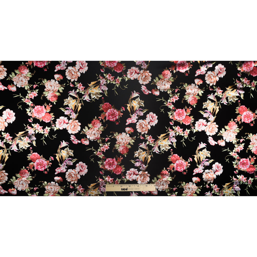 Black Ponte Knit with Multicolor Floral Foil Design Folded Black Ponte Knit with Multicolor Floral Foil Design Folded