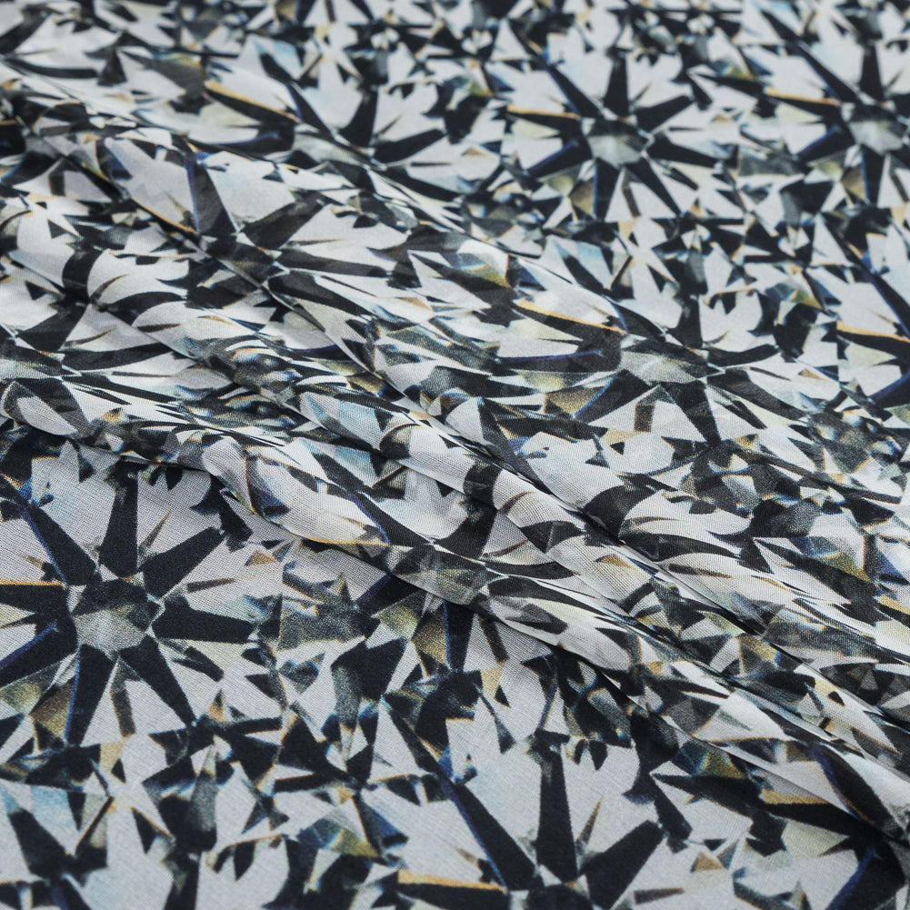 Black and White Prismatic Printed Silk Chiffon Folded Black and White Prismatic Printed Silk Chiffon Folded