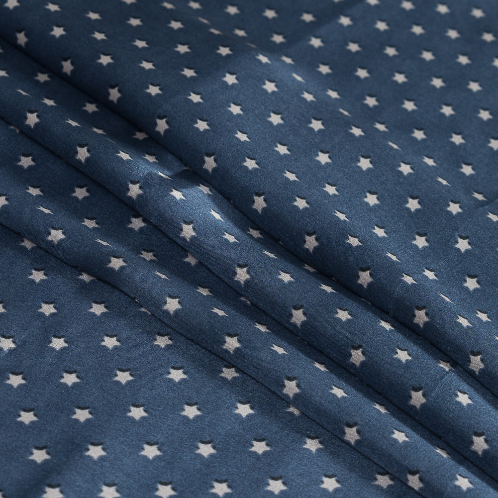 Medieval Blue and White Star Printed Silk Charmeuse Folded Medieval Blue and White Star Printed Silk Charmeuse Folded