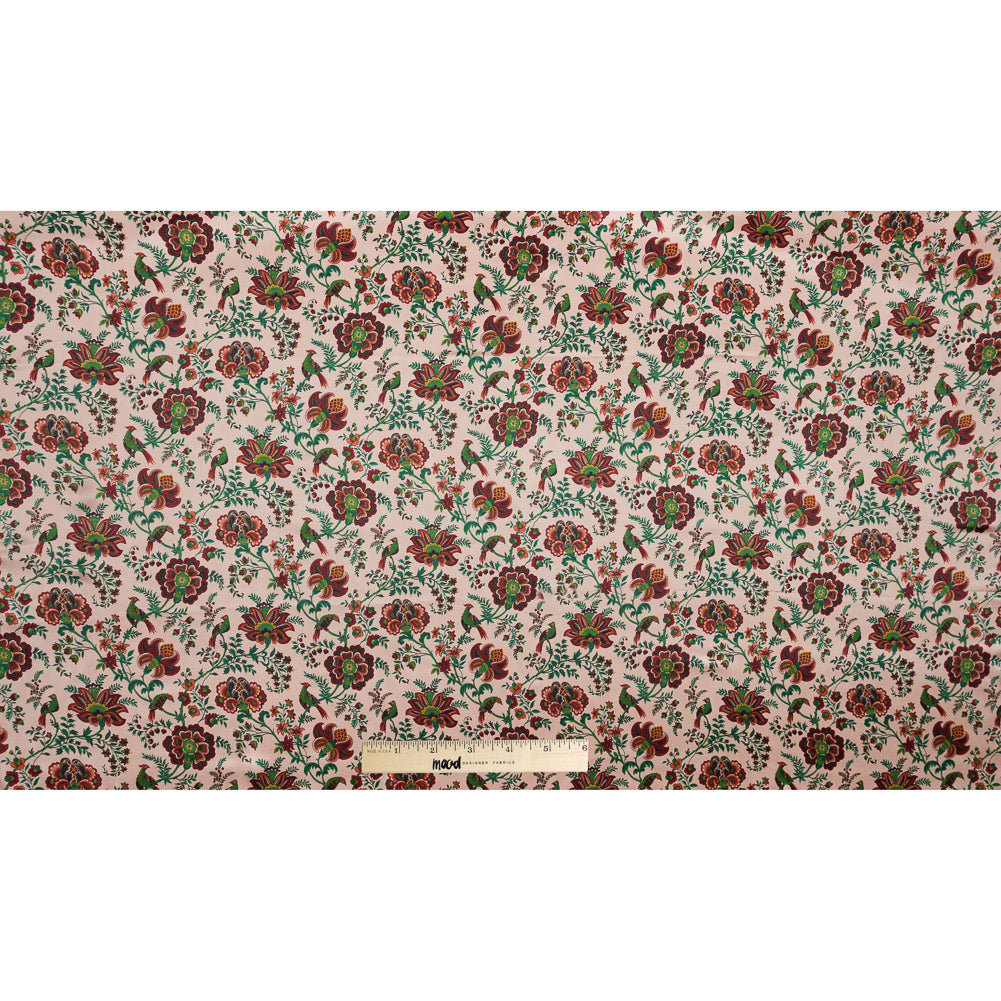 Salmon, Red and Green Floral Printed Silk Charmeuse Folded Salmon, Red and Green Floral Printed Silk Charmeuse Folded