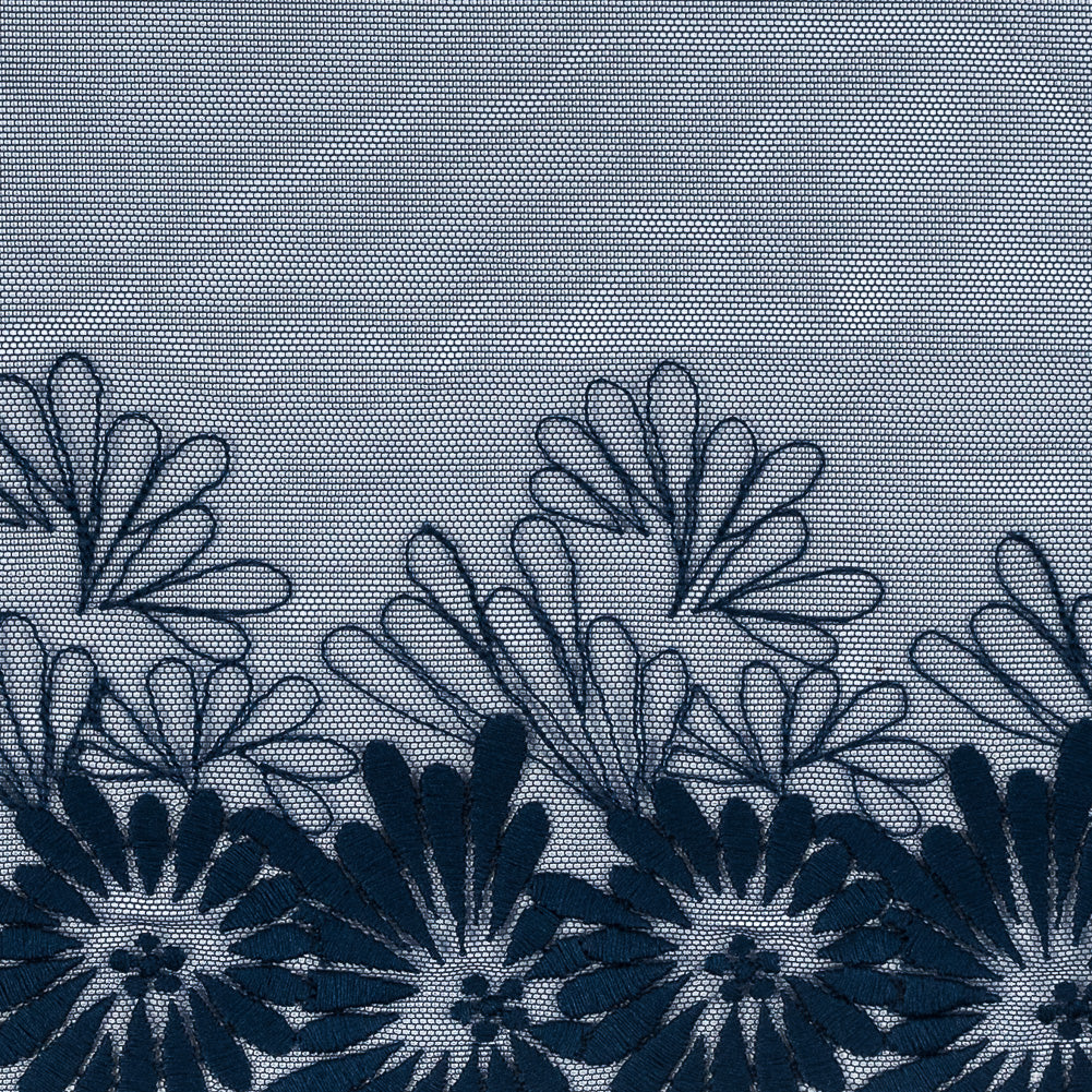 Poseidon Blue Floral Embroidered Mesh Trim - 4.5" Detail Poseidon Blue Floral Embroidered Mesh Trim - 4.5" Detail