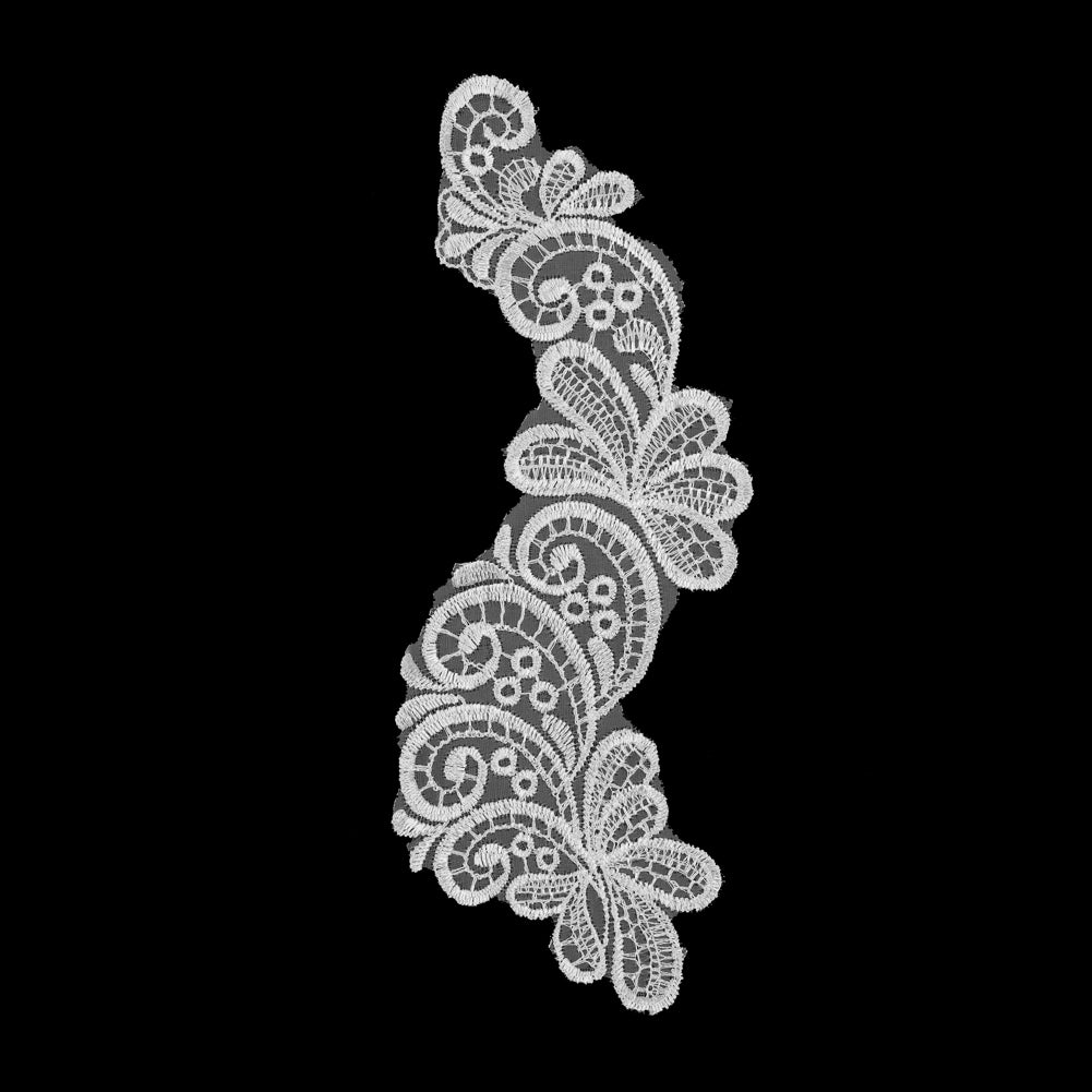 White Embroidered Right-Side Organza Applique - 9.5"x 3" White Embroidered Right-Side Organza Applique - 9.5"x 3"