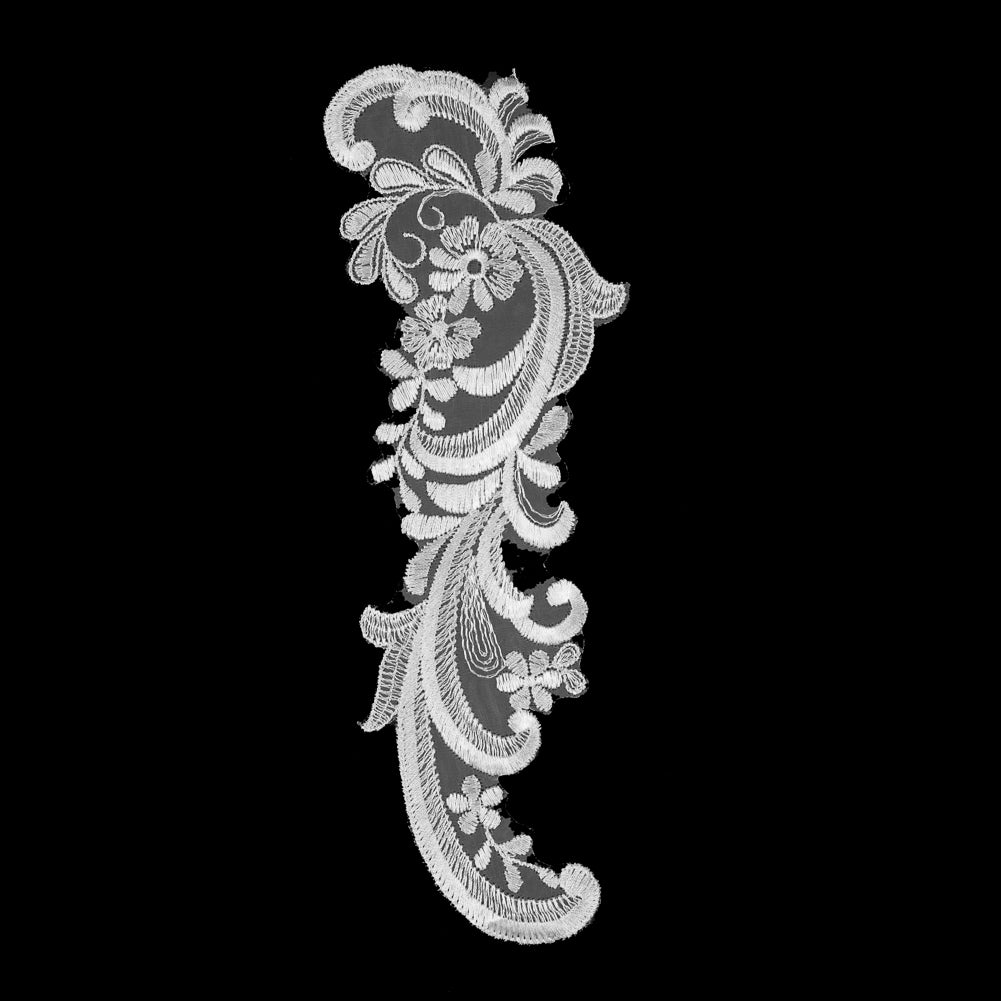 White Embroidered Left-Side Organza Applique - 10.5" x 3.5" White Embroidered Left-Side Organza Applique - 10.5" x 3.5"
