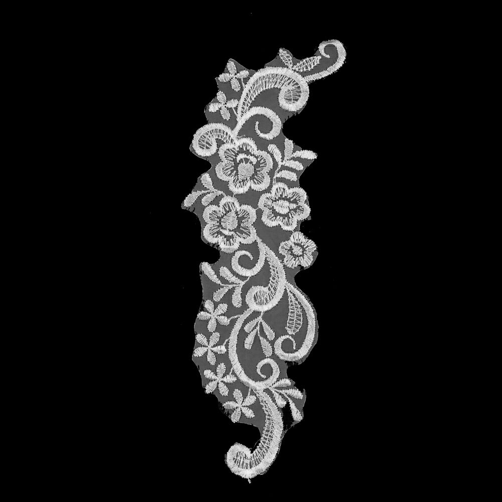 White Embroidered Left-Side Organza Applique - 10" x 3" White Embroidered Left-Side Organza Applique - 10" x 3"