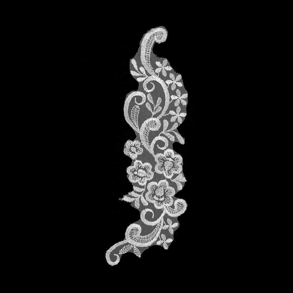 White Embroidered Left-Side Organza Applique - 9" x 2.5" White Embroidered Left-Side Organza Applique - 9" x 2.5"