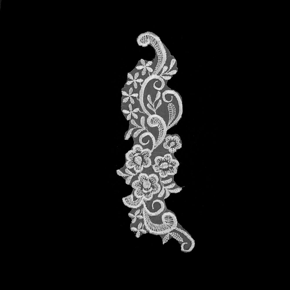 White Embroidered Right-Side Organza Applique - 9" x 2.5" White Embroidered Right-Side Organza Applique - 9" x 2.5"