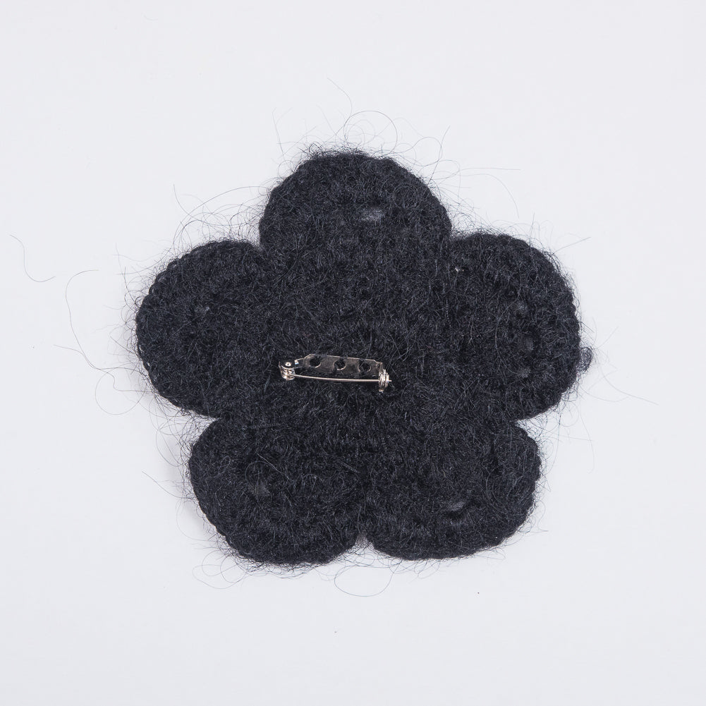 Black Knit Beaded Flower Brooch - 4" Detail Black Knit Beaded Flower Brooch - 4" Detail