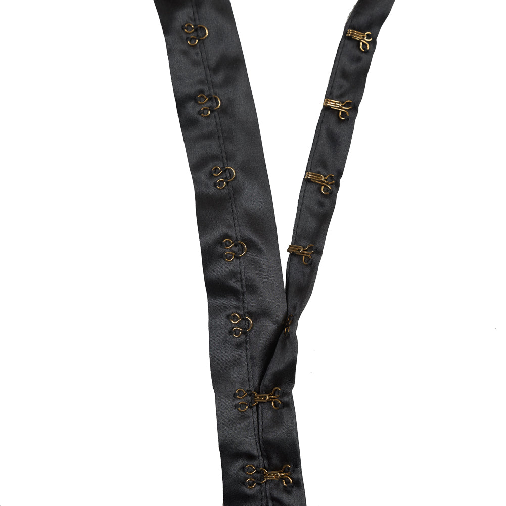 Gray Silk Charmeuse Tape with Gold Hook & Eyes - 1" Detail Gray Silk Charmeuse Tape with Gold Hook & Eyes - 1" Detail