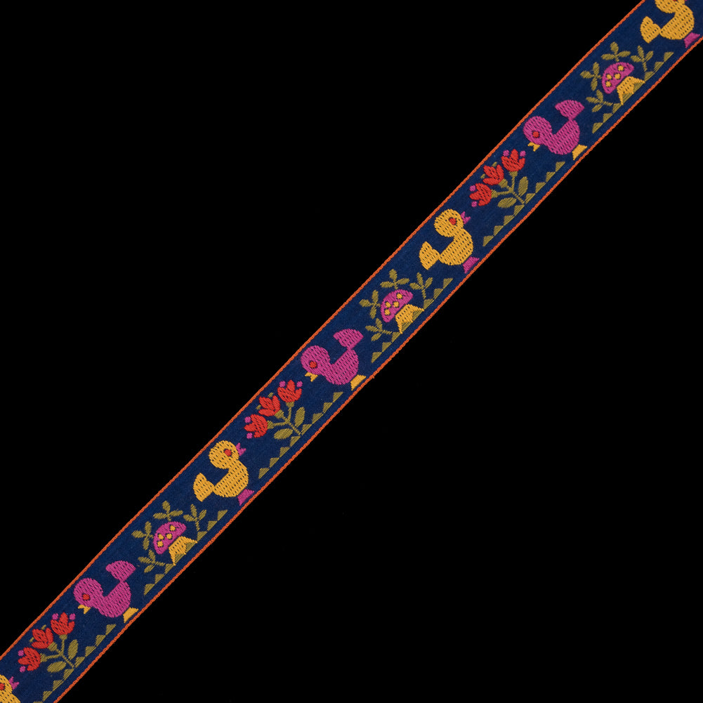 German Jacquard Ribbon with Birds and Mushrooms - 1" German Jacquard Ribbon with Birds and Mushrooms - 1"