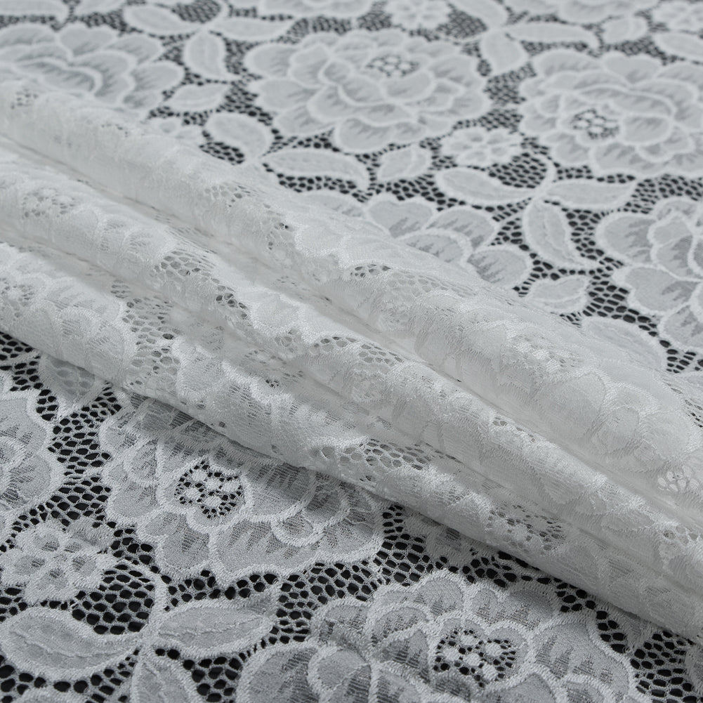 White Rosy Re-Embroidered Stretch Crochet Lace Detail White Rosy Re-Embroidered Stretch Crochet Lace Detail
