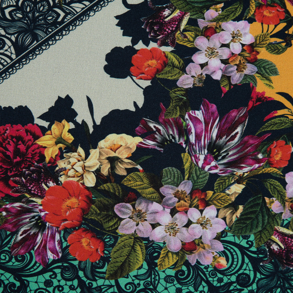 Organic Viscose Batiste Panel - Gamboge and Green Floral Full Organic Viscose Batiste Panel - Gamboge and Green Floral Full