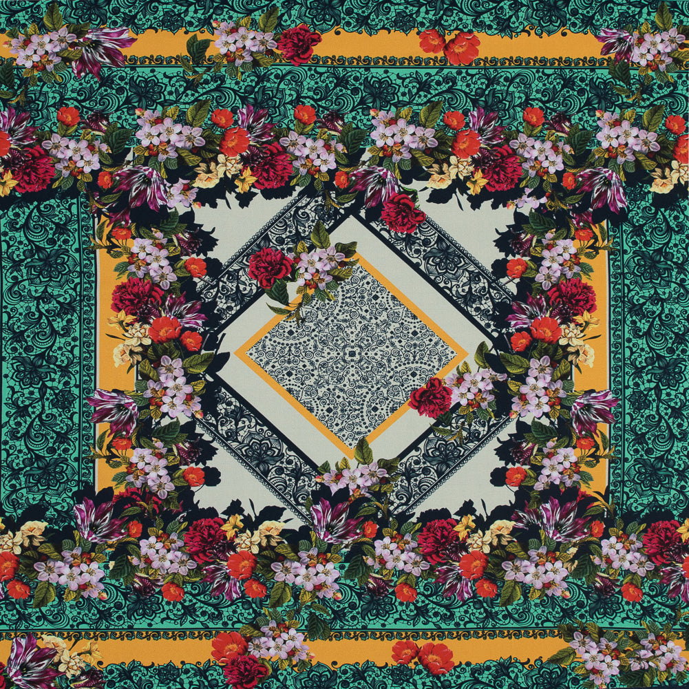 Organic Viscose Batiste Panel - Gamboge and Green Floral Organic Viscose Batiste Panel - Gamboge and Green Floral