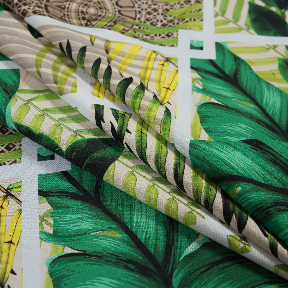 Organic Viscose Batiste - Green Tropical Leaves Detail Organic Viscose Batiste - Green Tropical Leaves Detail