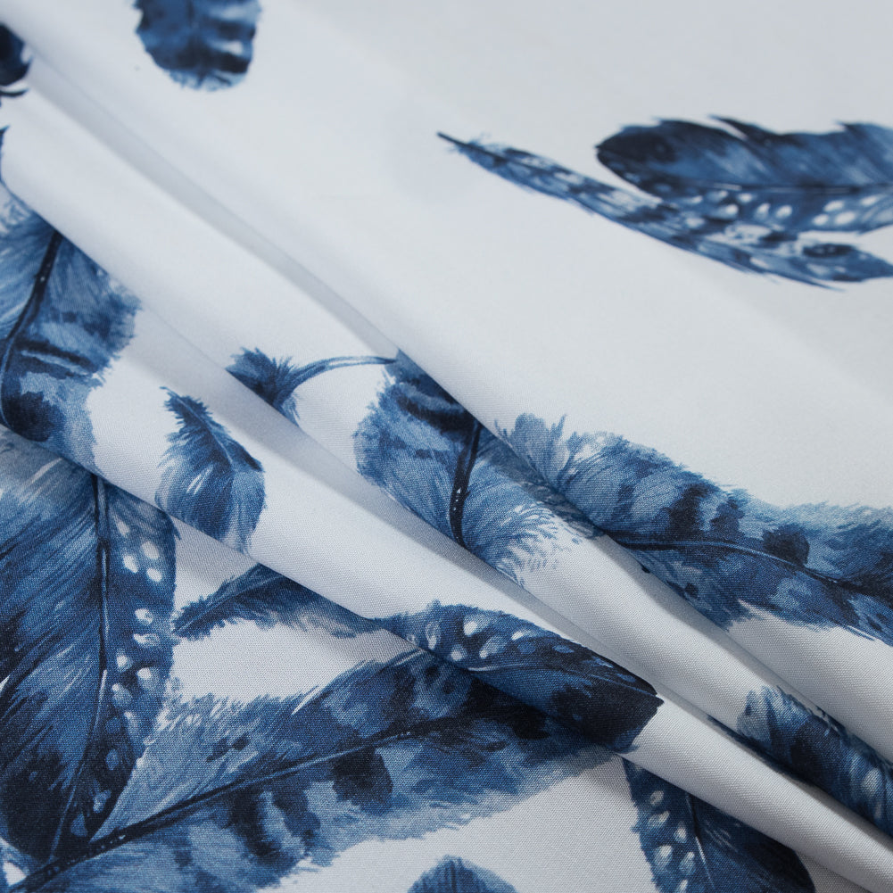 Organic Viscose Batiste - Blue and White Feather Border Print Folded Organic Viscose Batiste - Blue and White Feather Border Print Folded