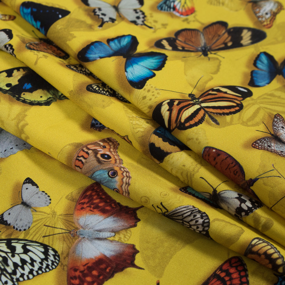 Sunshine Yellow Butterfly Printed Organic Viscose Batiste Detail Sunshine Yellow Butterfly Printed Organic Viscose Batiste Detail
