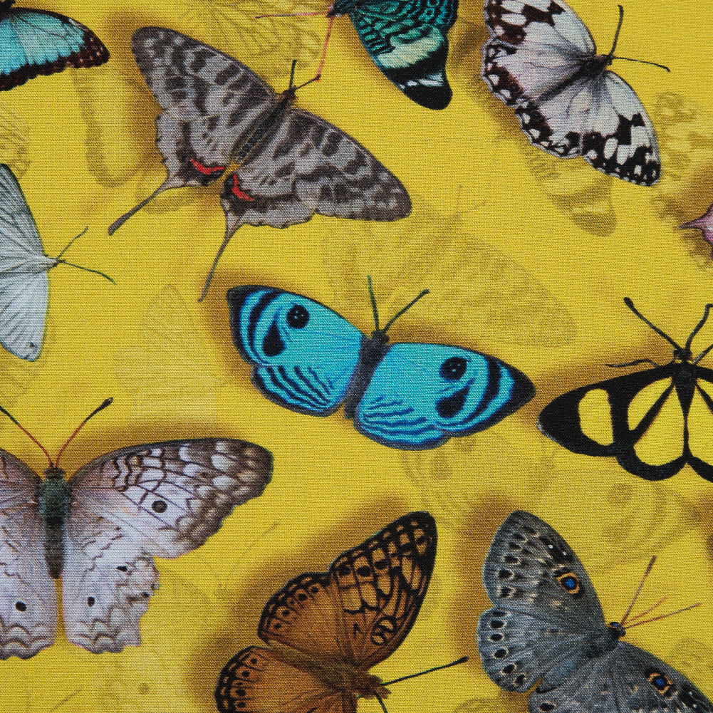 Sunshine Yellow Butterfly Printed Organic Viscose Batiste Full Sunshine Yellow Butterfly Printed Organic Viscose Batiste Full