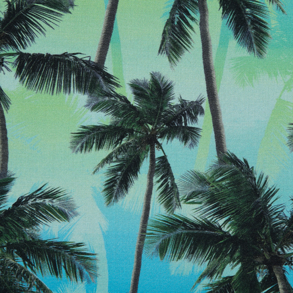 Organic Viscose Batiste - Green and Blue Palm Trees Full Organic Viscose Batiste - Green and Blue Palm Trees Full