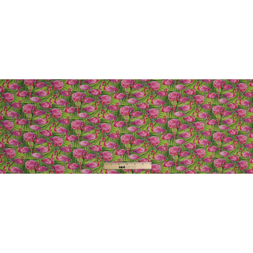 Organic Viscose Batiste - Pink and Green Flamingos and Palm Leaves Folded Organic Viscose Batiste - Pink and Green Flamingos and Palm Leaves Folded