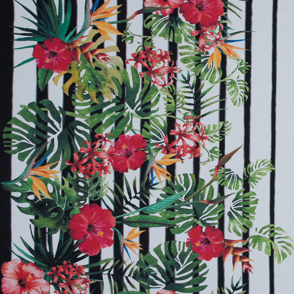 Striped Tropical Border Printed Organic Viscose Batiste Striped Tropical Border Printed Organic Viscose Batiste