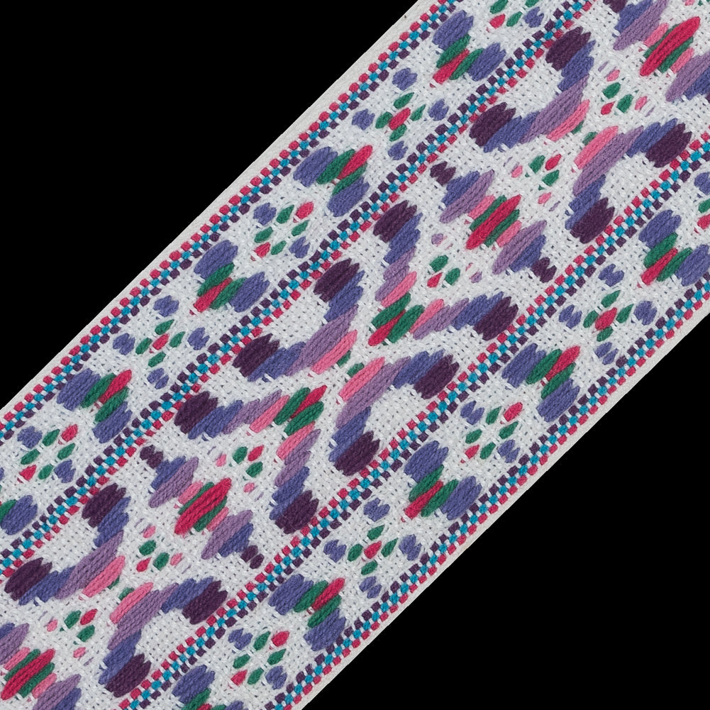 Purple and White Multicolor Jacquard Ribbon - 2" Detail Purple and White Multicolor Jacquard Ribbon - 2" Detail