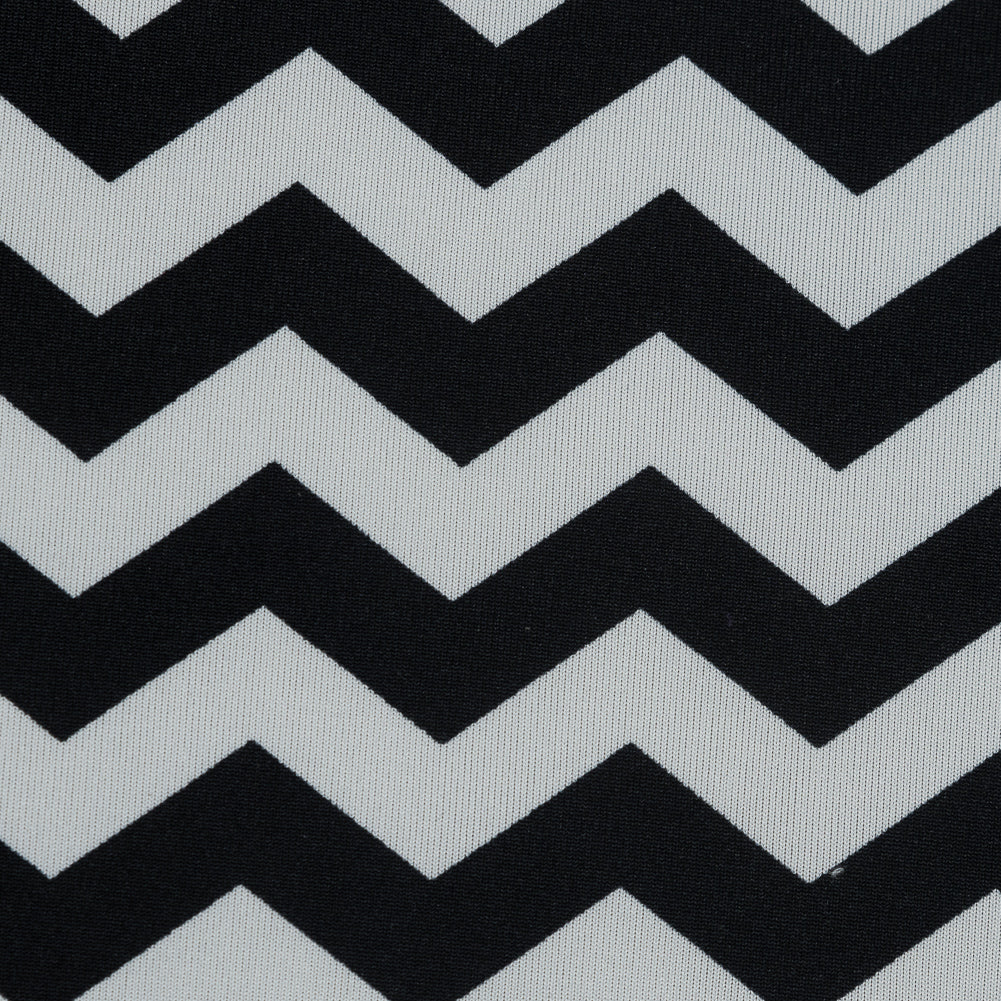 Black and White Zig Zag Printed Polyester Jersey Full Black and White Zig Zag Printed Polyester Jersey Full