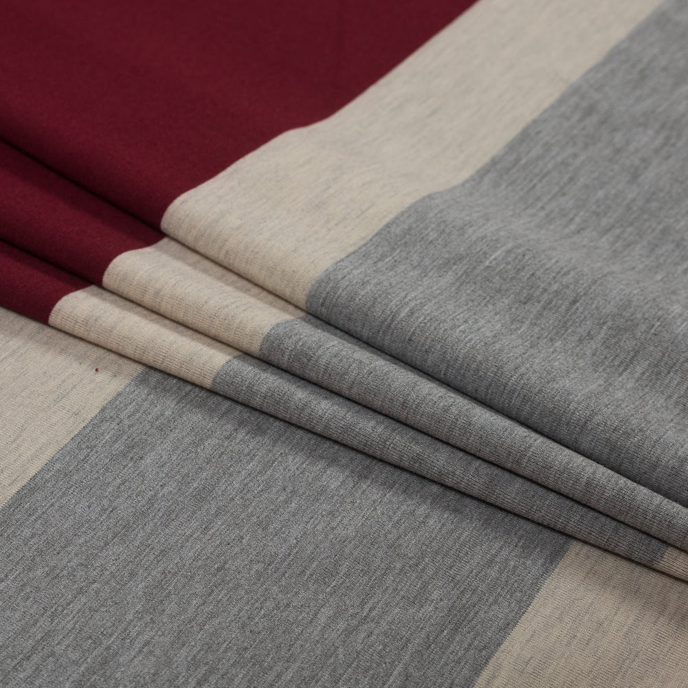 Burgundy, Oatmeal and Gray Awning Striped Jersey Folded Burgundy, Oatmeal and Gray Awning Striped Jersey Folded
