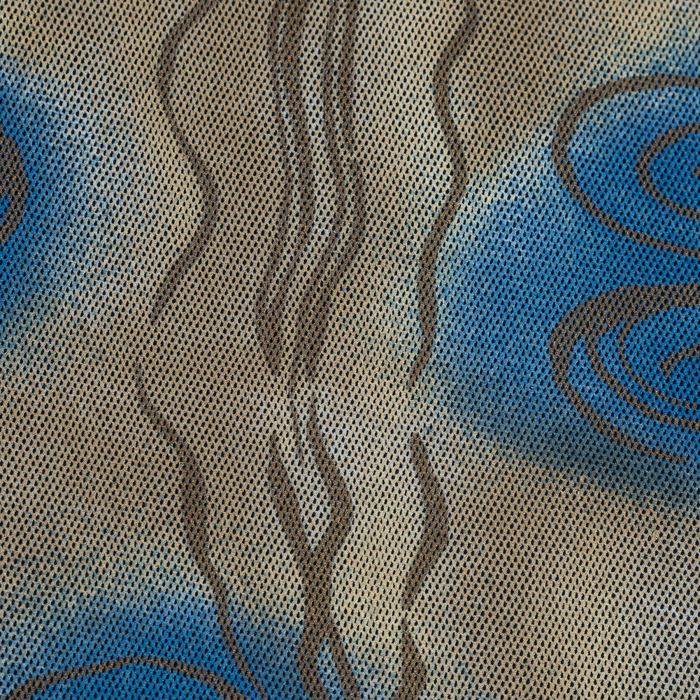Blue and Beige Printed Polyester Mesh Detail Blue and Beige Printed Polyester Mesh Detail