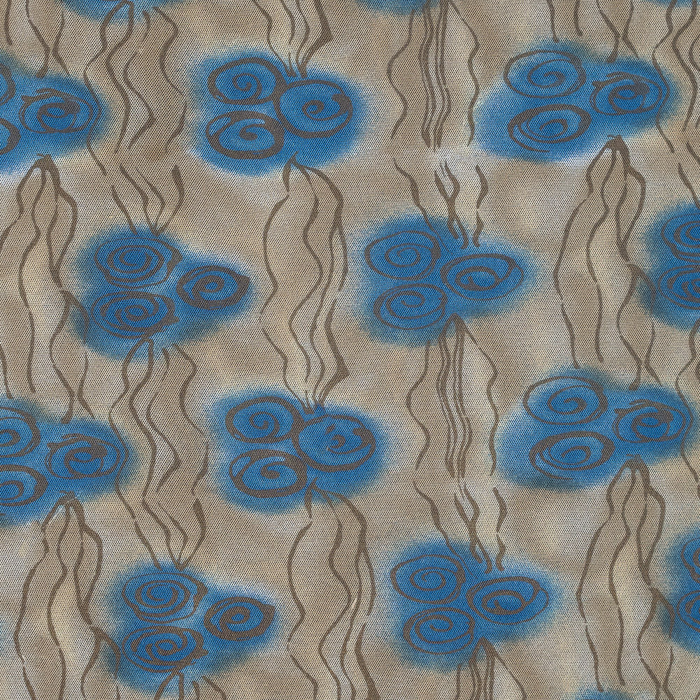 Blue and Beige Printed Polyester Mesh Blue and Beige Printed Polyester Mesh