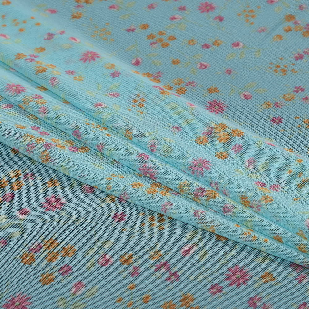 Blue, Pink and Orange Floral Polyester Mesh Folded Blue, Pink and Orange Floral Polyester Mesh Folded