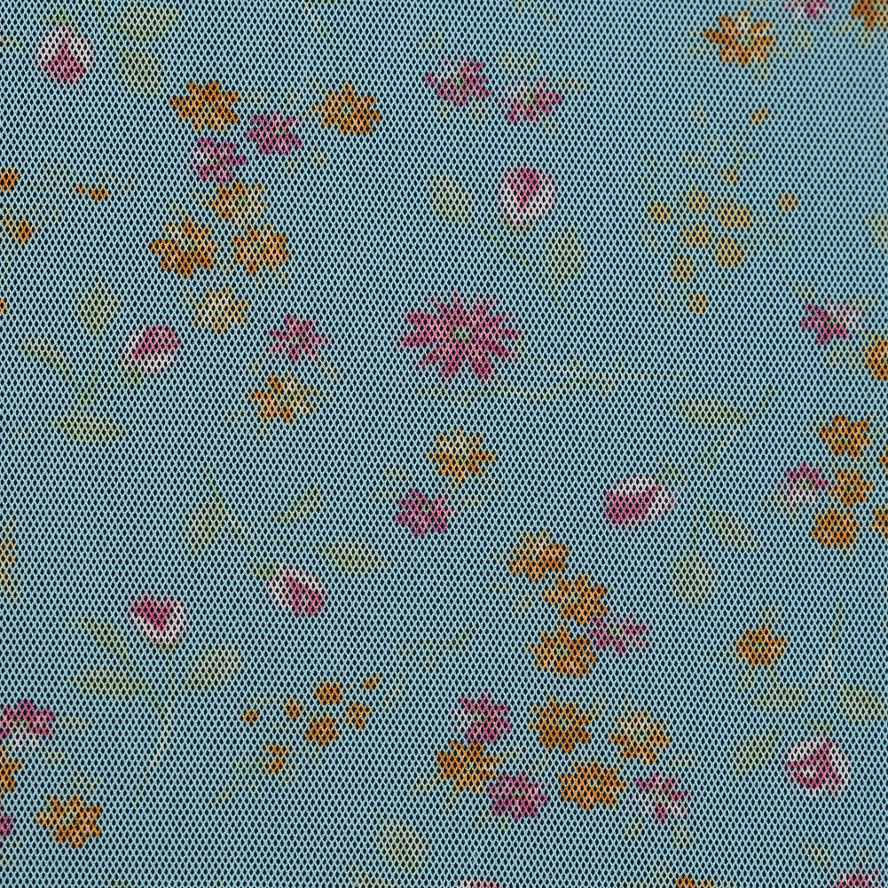 Blue, Pink and Orange Floral Polyester Mesh Detail Blue, Pink and Orange Floral Polyester Mesh Detail
