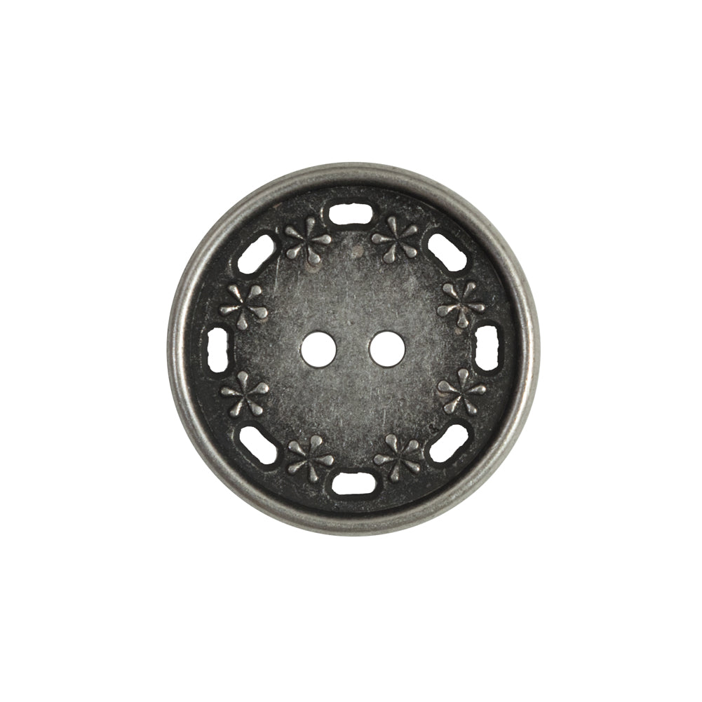 Antique Silver Floral Metal 2-Hole Button - 36L/23mm Antique Silver Floral Metal 2-Hole Button - 36L/23mm