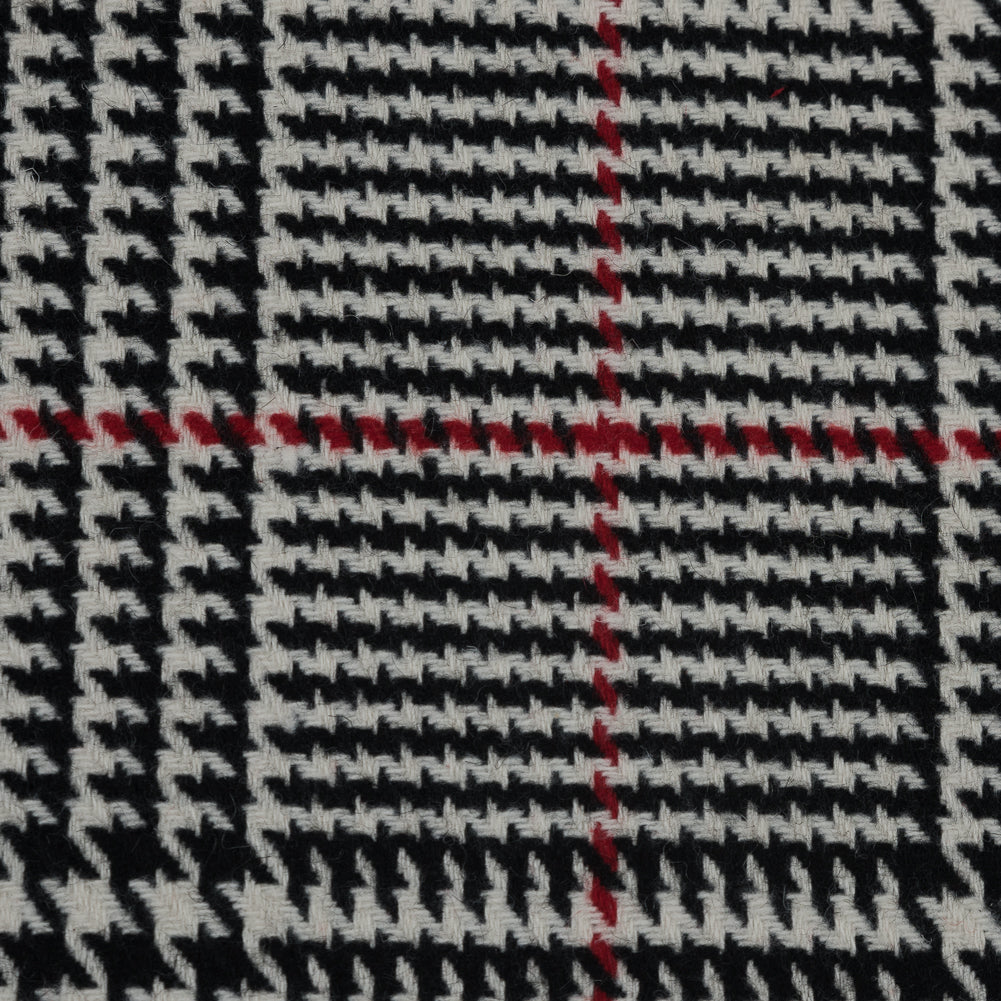 Black, White and Red Houndstooth Plaid Wool Coating Detail Black, White and Red Houndstooth Plaid Wool Coating Detail