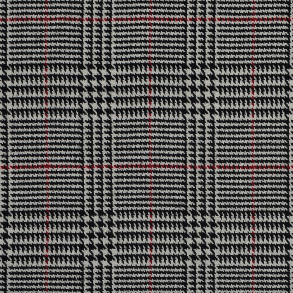 Black, White and Red Houndstooth Plaid Wool Coating Black, White and Red Houndstooth Plaid Wool Coating